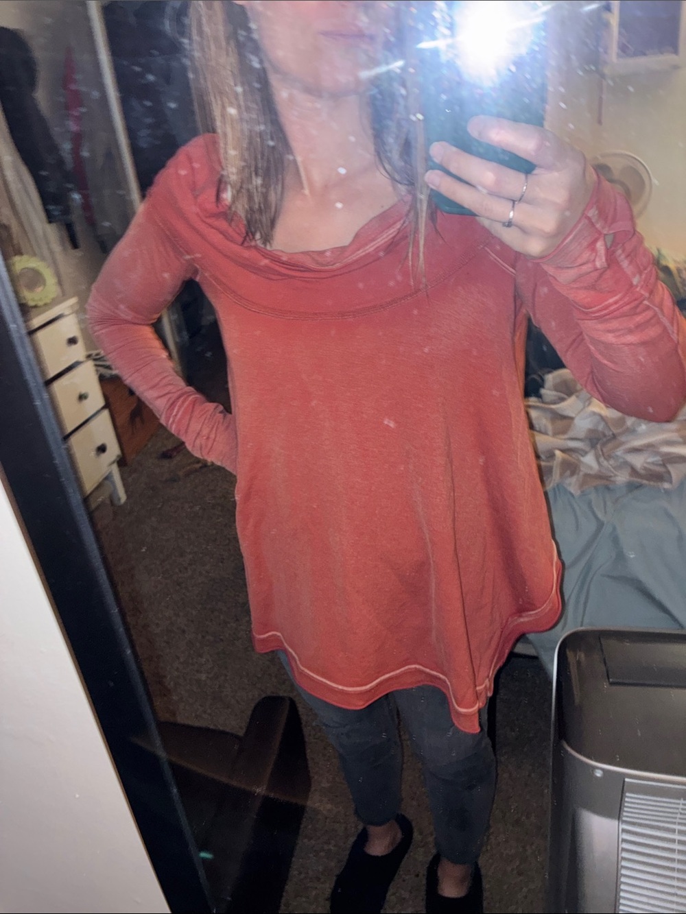 Free People Rust Long-Sleeve Draped Cowl Tunic